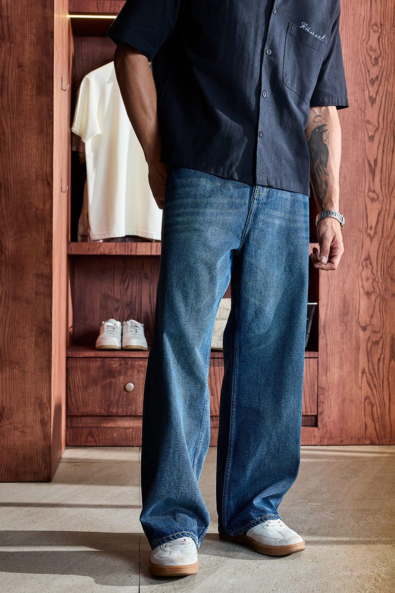 Men's Light Blue Wide-Leg Denim Jeans